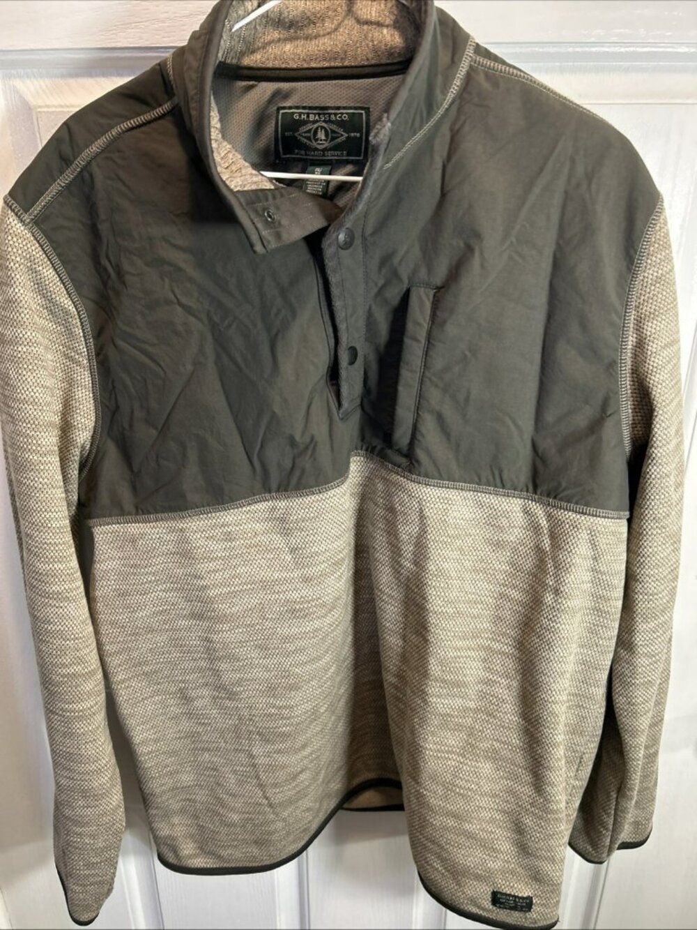 G.H. Bass & Co. Mens Pullover Jacket Gray/Beige XL Cotton Blend Snap Closure Pre